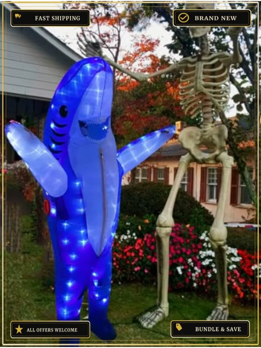 Kids Shark Inflatable LED Light Up Costume Blow Up Halloween